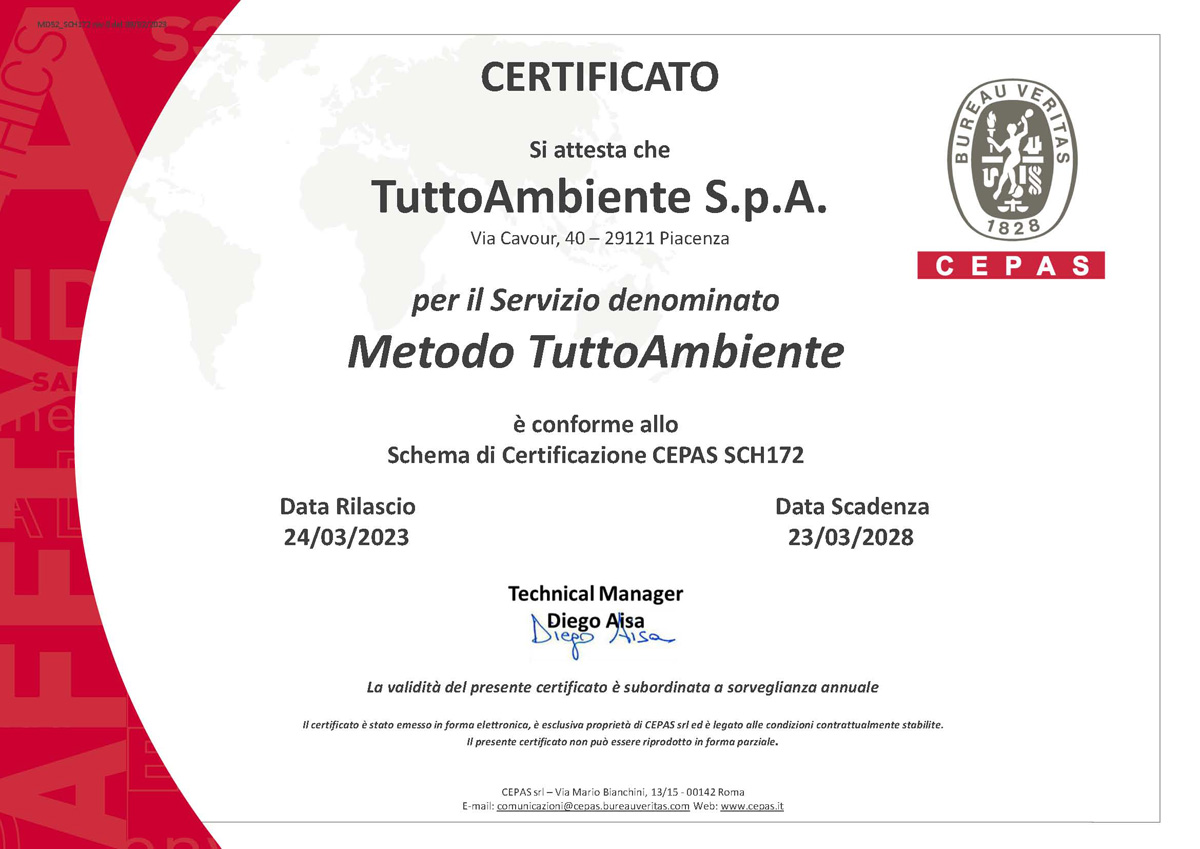 Certificazione Metodo TuttoAmbiente per la governance ambientale aziendale